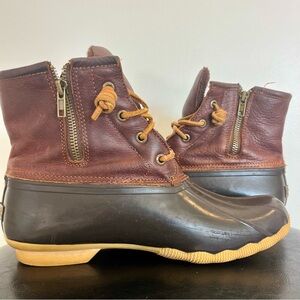 Sperry Top Sider Boots Womens 9 Ankle Duck STS91176 Black/Brown Side Zip Up